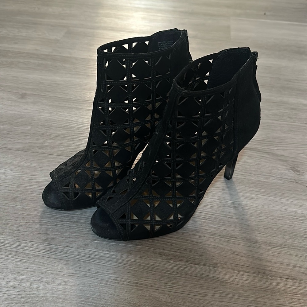 Michael Kors suede heels with zip up back.